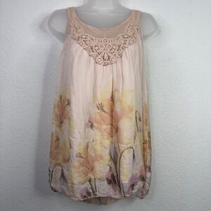 Elena Baldi Shirt Womens L Blush Pink Silk Lace Floral Italy Romantic Cottage